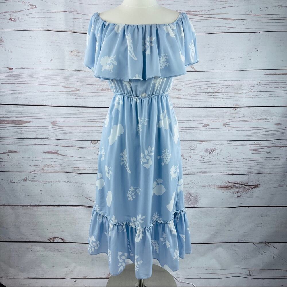 Gianni Bini blue white ruffle off shoulder summer dress